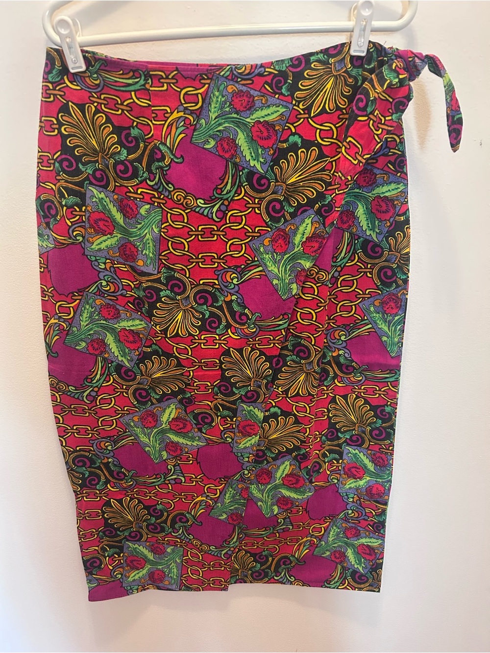 Vintage Live in Color Jewel Tone European Scarf Print Wrap Skirt Size-M